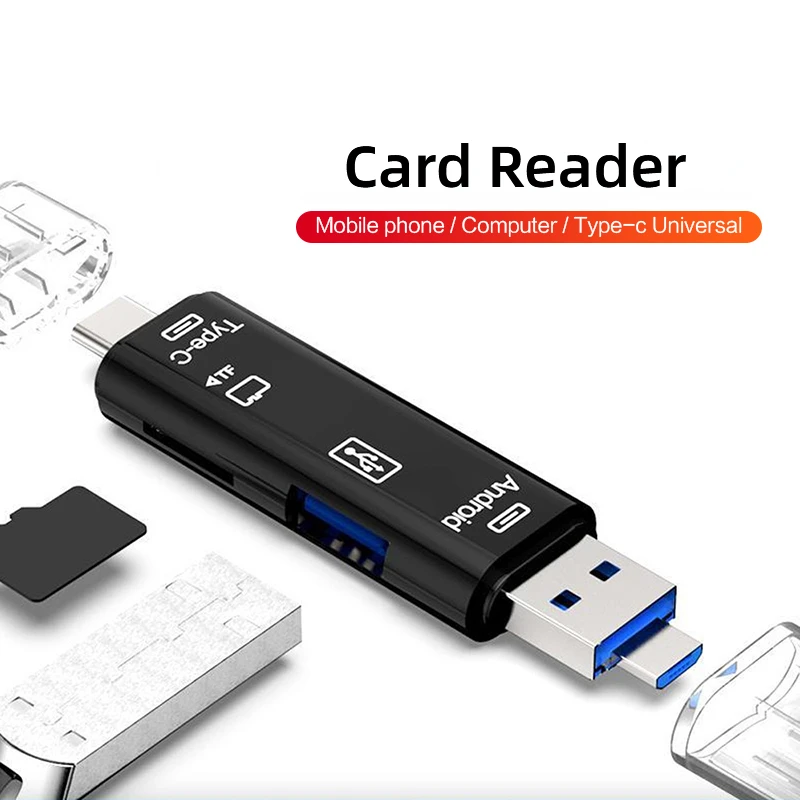 TF/Micro-SD Memory Card Reader USB2.0 A+Micro-USB+Type-C OTG Flash Drive Adapter for Laptop PC Mobile Phone Data Transfer