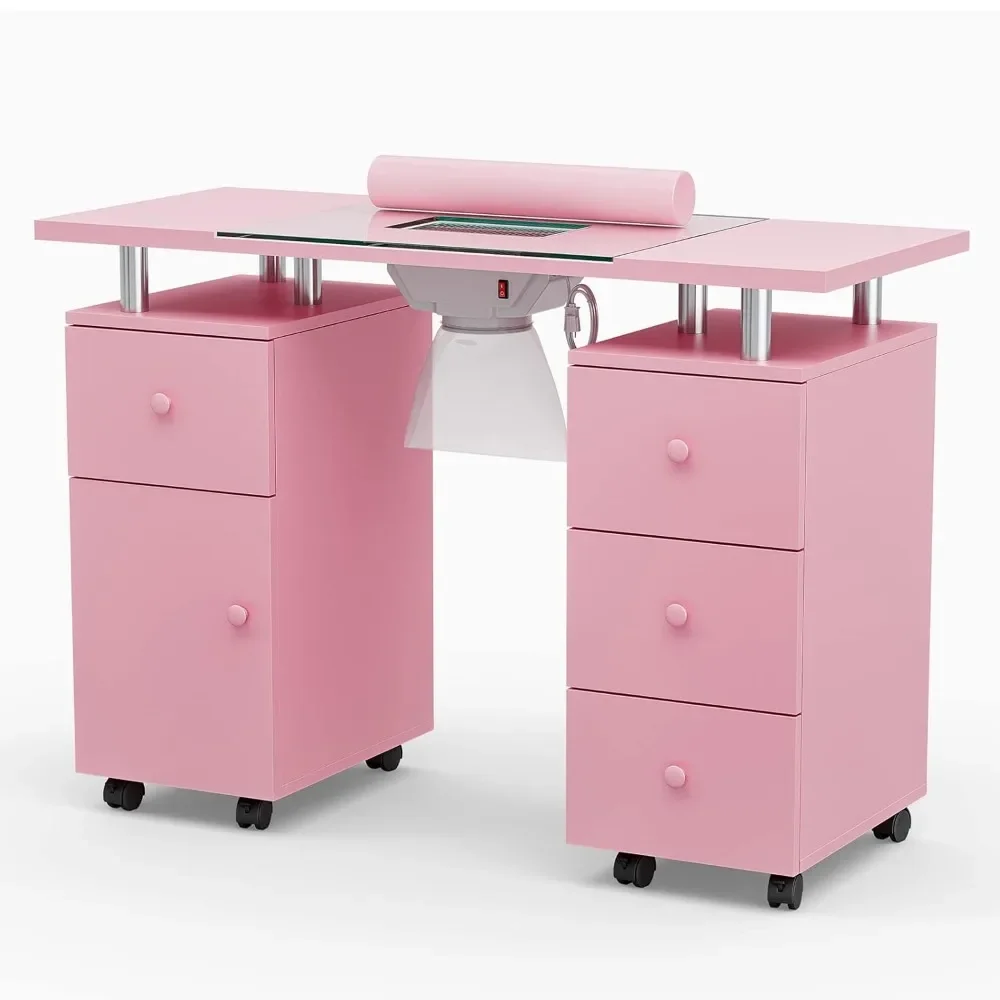 

Manicure Table, Glass Top Nail Makeup Desk Nail Table Station for Nail Tech w/Electric Downdraft Vent, Wrist Cushion, Lockable