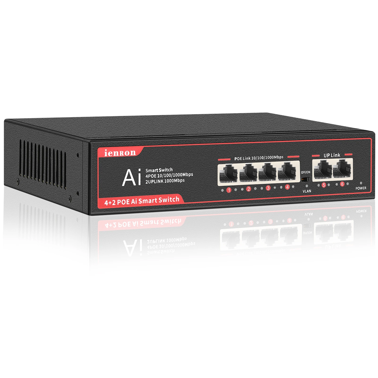 

Gigabit Poe Switch 1000Mbps 4 Ports POE +2 Port UpLink Ethernet Switch 52V Power Network Smart Switch for IP Camera/ Wifi Router