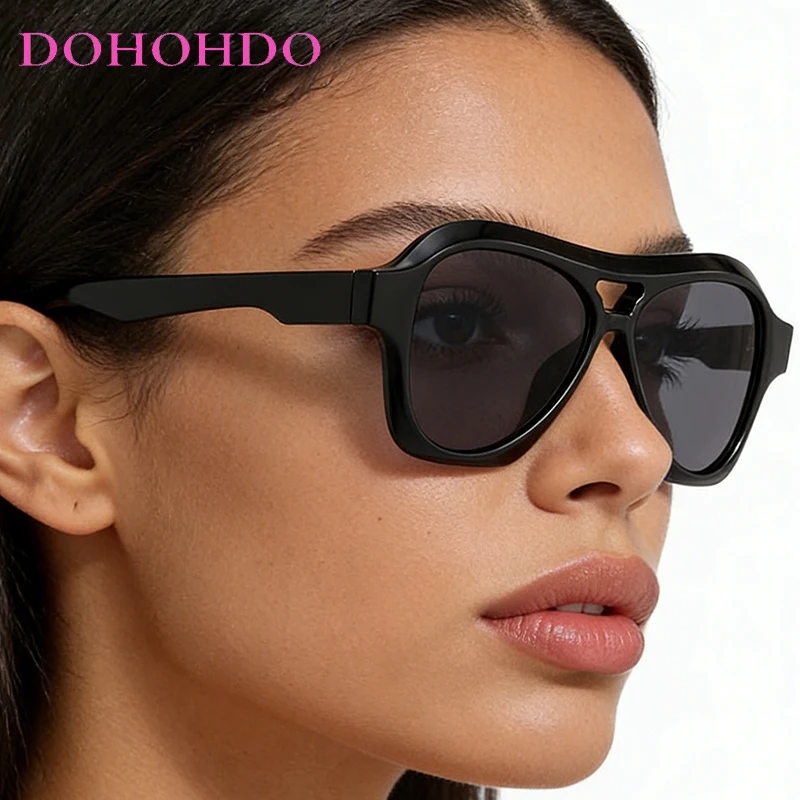 

DOHOHDO Sexy Ladies Vintage Square Double Bridge Sunglasses Women For Men Sun Glasses Punk Luxury Brand Designer Flat Top Shades