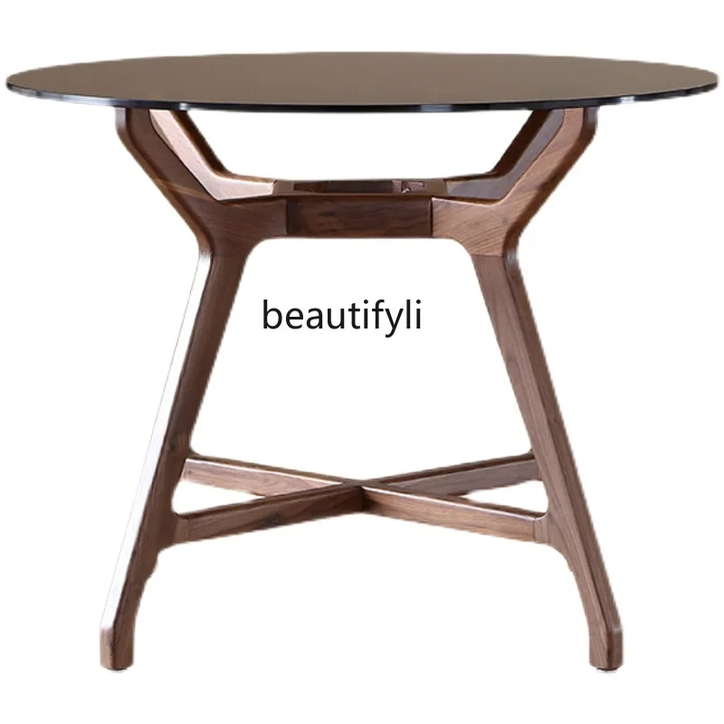 

CXH Mortise Dining Table Nordic Modern Minimalist Tempered Glass Dining Table Solid Wood round Household