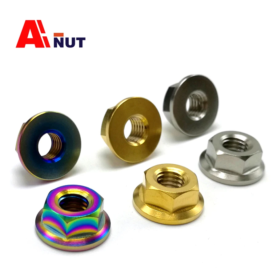 TC4 Titanium Flange Nuts, m5 m6 m8 m10 m12 m14 m16  Titanium Alloy Fine Pitch Nuts ,E003