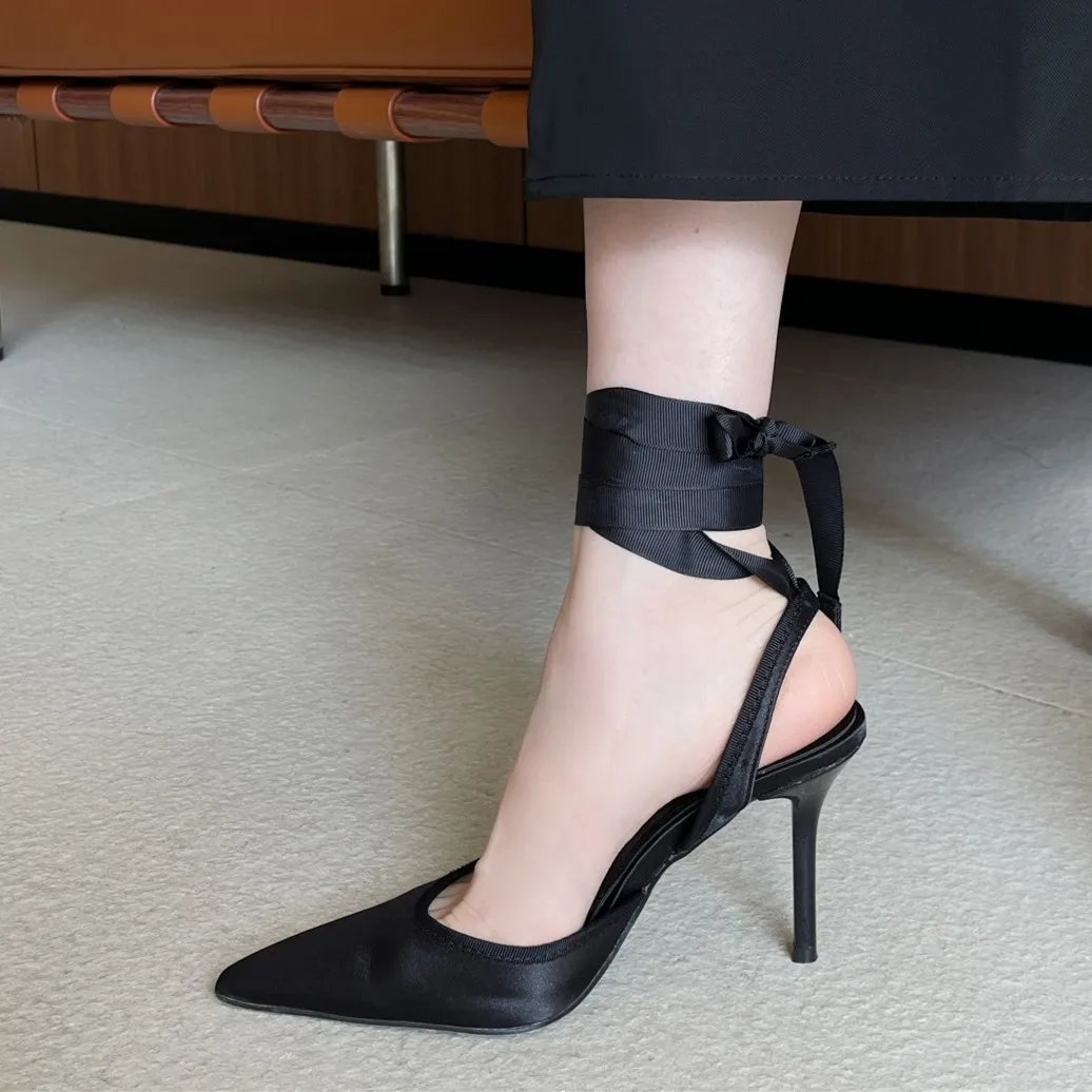 

Bailamos 2026 Spring New Brand Women Sandal Thin High Heel Pumps Fashion Pointes Toe Lace Up Ladies Elegant Slingback Shoes