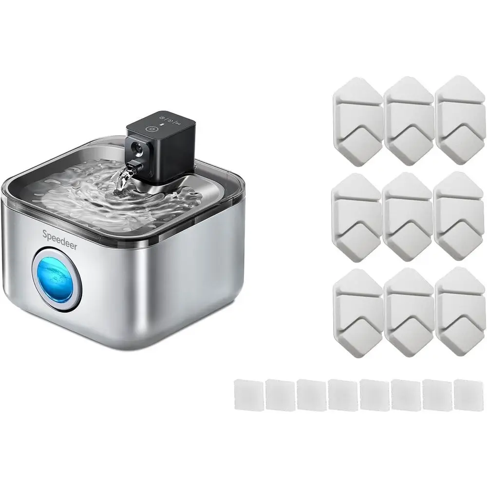 

Stainless Steel Cat Water Fountain with 9 Pack Replacement Filters and Sponges