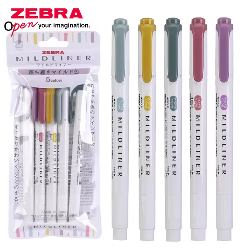 قلم تحديد زيبرا ميلدلاينر بألوان متنوعة، 5 قطع/مجموعة لوحة مزدوجة الرأس، جرافيتي، كتيب، طلاء فني، أدوات مكتبية يابانية