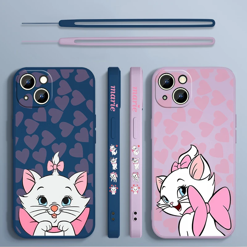 Cute The Aristocats Marie Cat Apple iPhone Phone Case For 14 13 12 11 Pro Max Plus XS XR X 8 7 SE 2 3 Liquid Left Rope Cover