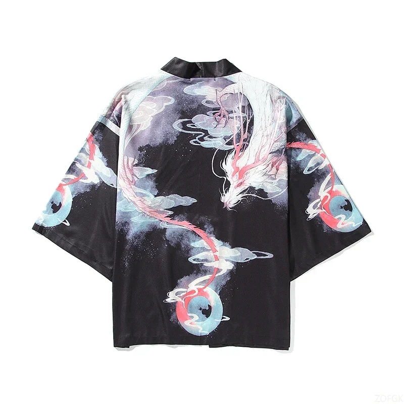 2024 New Dragon Pattern Kimono Classic Tiger Men's Open Collar Outdoor Leisure Harajuku Style Top
