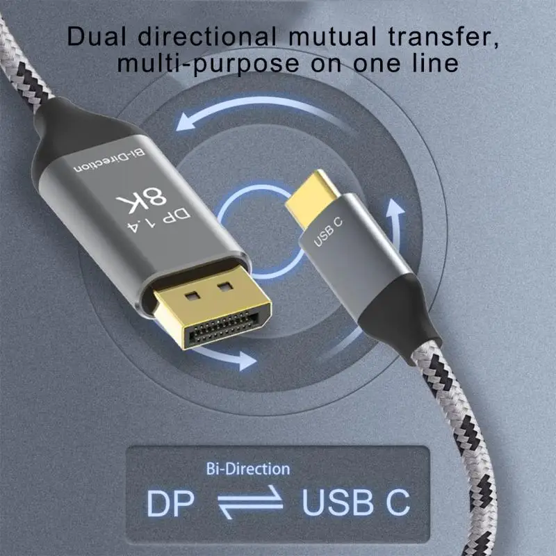 U2JE USB Type C To Displayport 1.4 Кабель адаптера 2M, 8K при 60 Гц шнур для усилений мониторов дисплеев