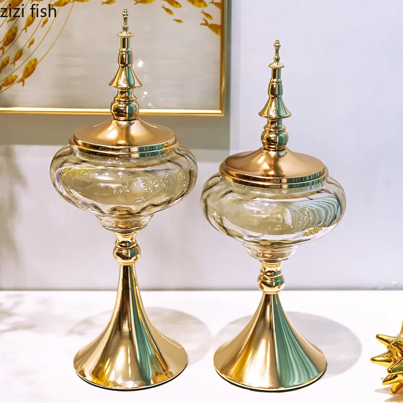 

Metal Glass Decorative Jar Candy Jar Storage Tank Glass Jars Glass Bottles Organizer Home Decoration Accessories Ornament Crafts