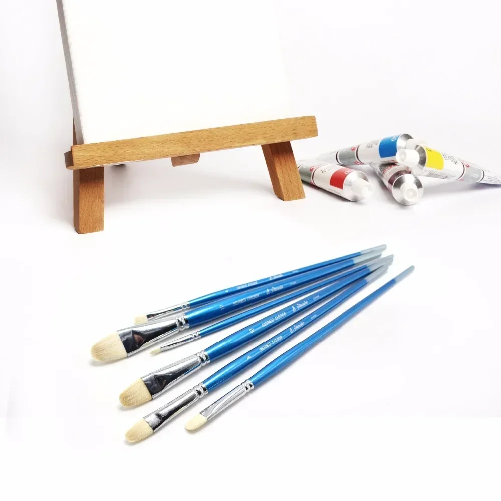 6 pcs Watercolor Painting high quality Nylon hair Blue long pole Brush Professional Artist's Paint Brush for Oil Paint Brush Set