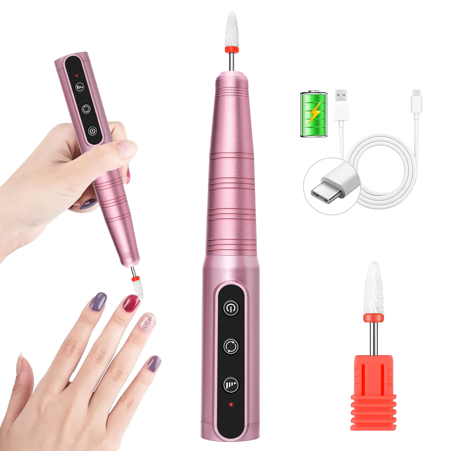Draagbare, oplaadbare nagelboormachine met 35000 RPM, laag geluidsniveau, voor acryl, gellak, professioneel nagelgereedschap