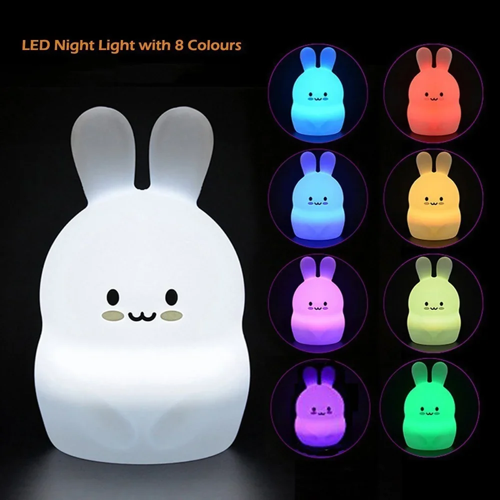 Baby Led Night Light Silicone Rabbit Nursery Lamp 9 Colors Usb Rechargeable Sensor Tap Remote Control Night Lamps For Children