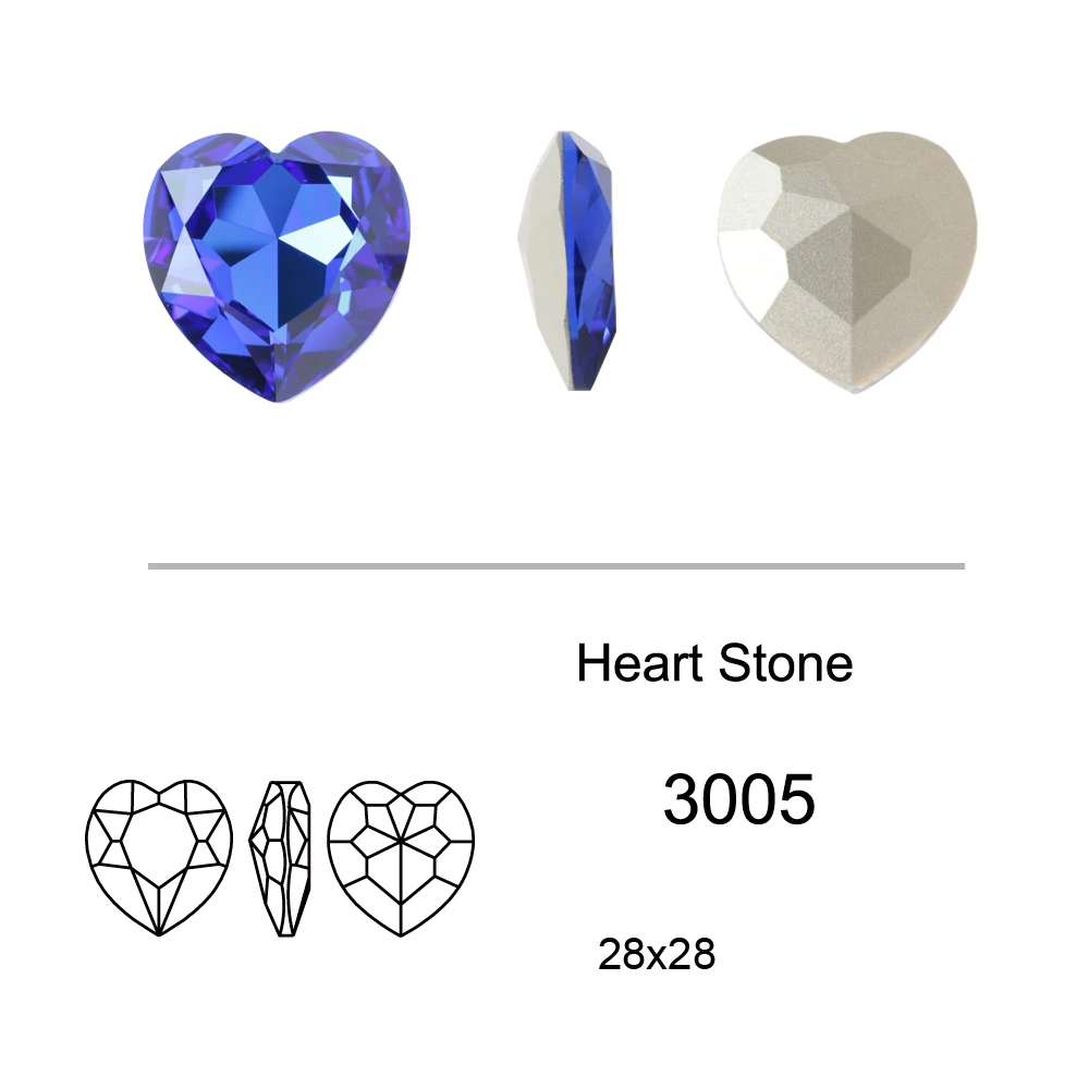 28MM Popular Gems 3D Heart Pointed Back Crystal Nail Art Rhinestone K9 Glass Loose Gemstone Diamonds For Jewelry Decoration 3005