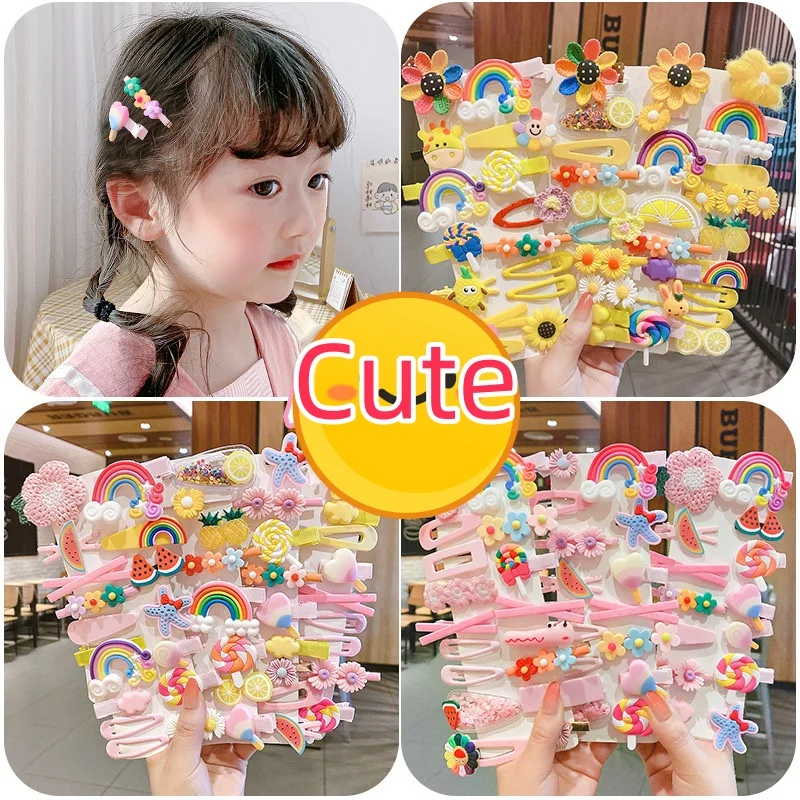 14-8Pcs/Set Cute Cartoon Bowknot Flower Hair Clips for Baby Girls Handmade Color Hairpin Barrettes Headwear Kid Hair Accessories