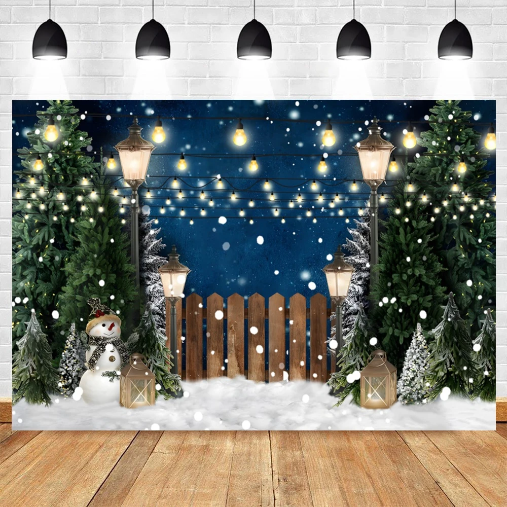 Winter Forest Snow Scene Backdrop Christmas Pine Tree Snowflake Snowman Elk Baby Portrait Photo Background Photography Props