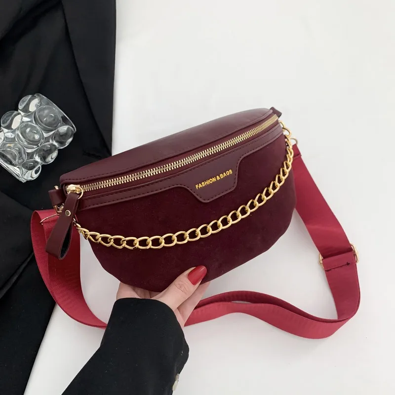 

Vintage Solid Colour Chain Fanny Packs For Women Simple Design Waist Bag Female Stylish Waist Pack Ladies Crossbody Chest Bag