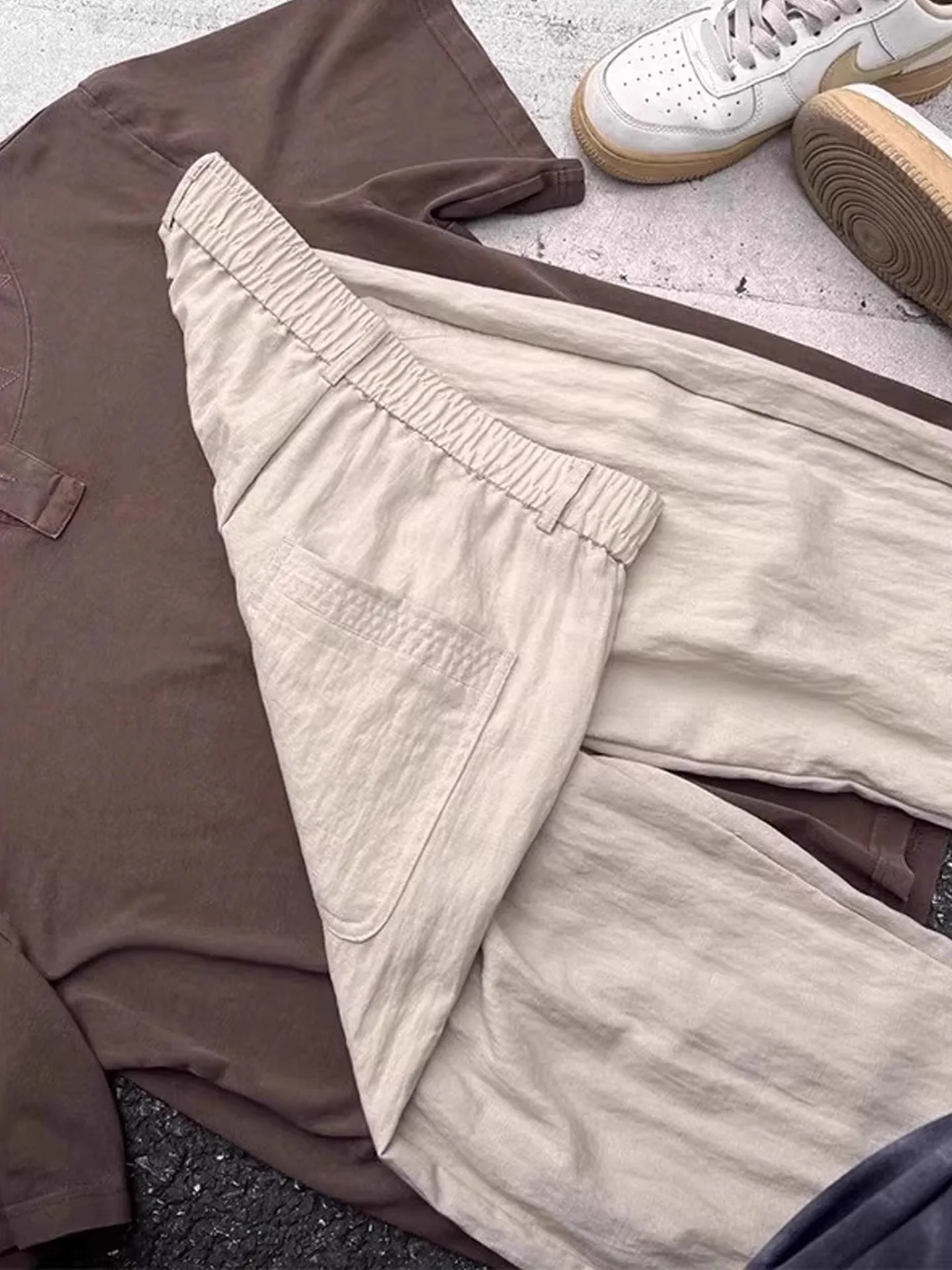 Pantaloni di lino casual da uomo kaki chiaro gamba dritta comfort estivo vestibilità American Retro Sle fibra di poliestere traspirante