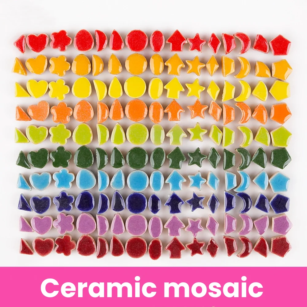 

Stars Moon Heart Colorful Ceramic Mosaic, Handmade DIY Decorative Accessories,1cm, Retro, 50Pcs