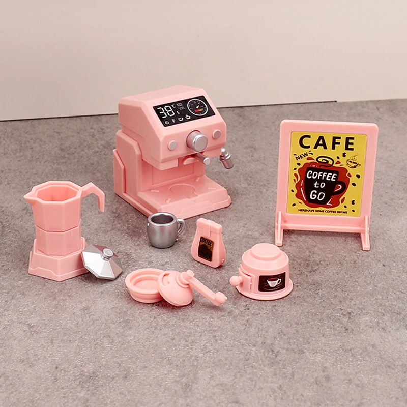Cafetera rosa en miniatura para casa de muñecas, conjunto de máquina para cocina o cafetería, muebles para casa de muñecas, modelo, accesorios de decoración, 1/12