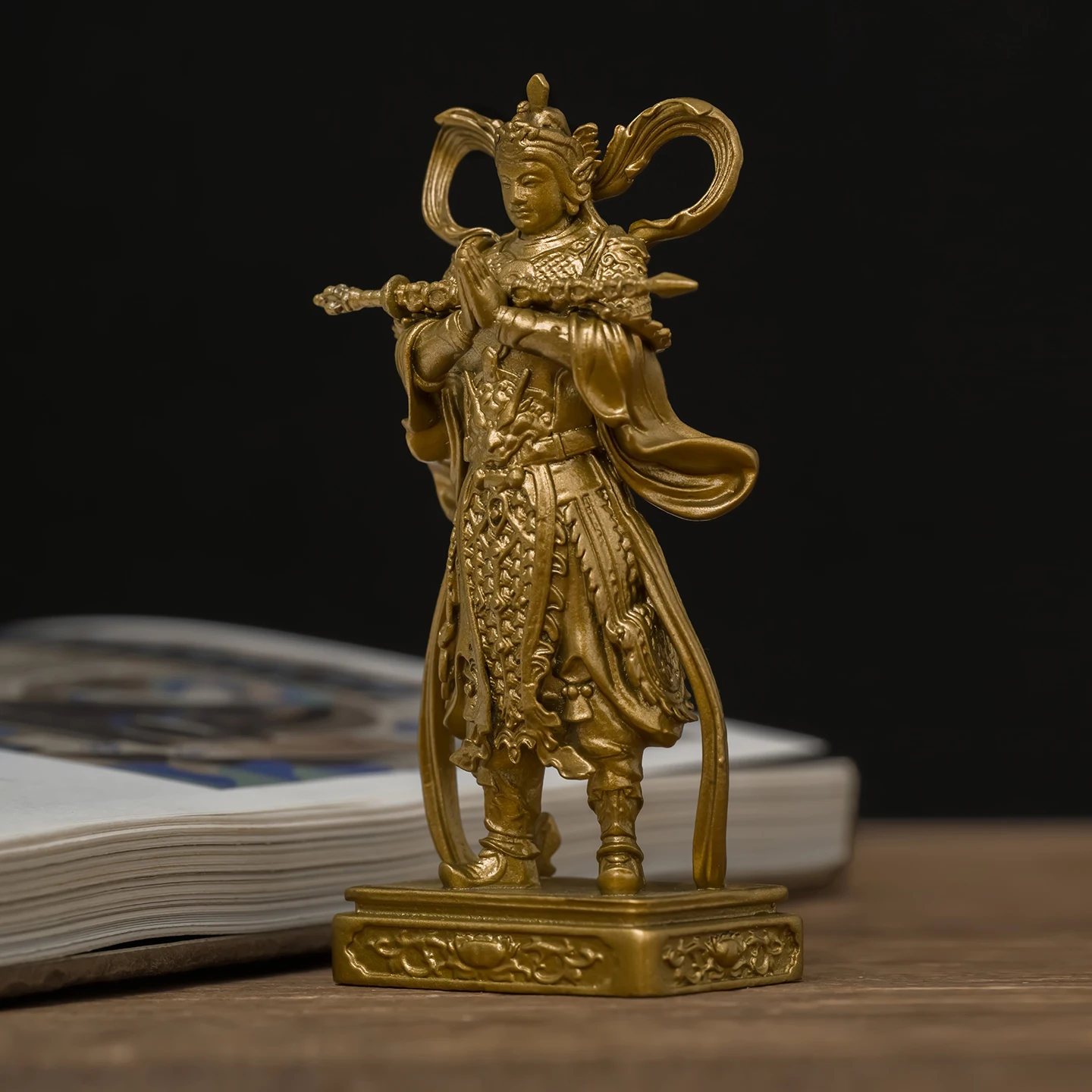 Brass Skanda Guardian Statue Vintage Wei Tuo Bodhisattva Figurine Home Decor Living Room Desktop Ornaments Feng Shui Gift