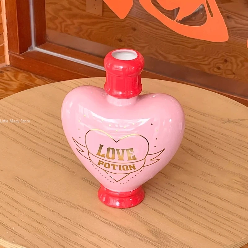 Creative Love Potion Ceramic Vase Pink Girl Heart Design Spotted Dog Design Home Decorations Gift Figurines   Flower Vase