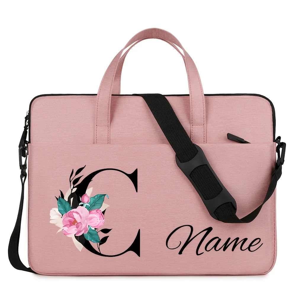Customizable Laptop Bag-personalized High-Capacity Pink Briefcase Featuring the 26-Letter Alphabet view 5