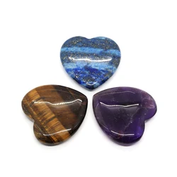 Natural Stone Lapis Lazuli Beads Ornaments Heart Shape Smooth Reiki DIY Gift 40mm Decoration Big Worry Stone Amethyst Beads 1pcs