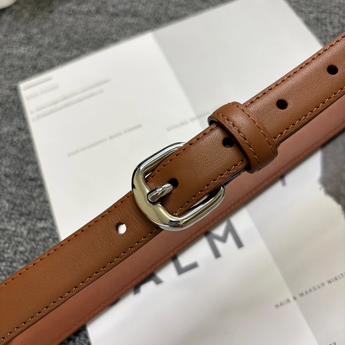 Bright silver buckle calf leather thin waistband women's genuine leather 2cm decorative belt head layer cowhide exquisite small