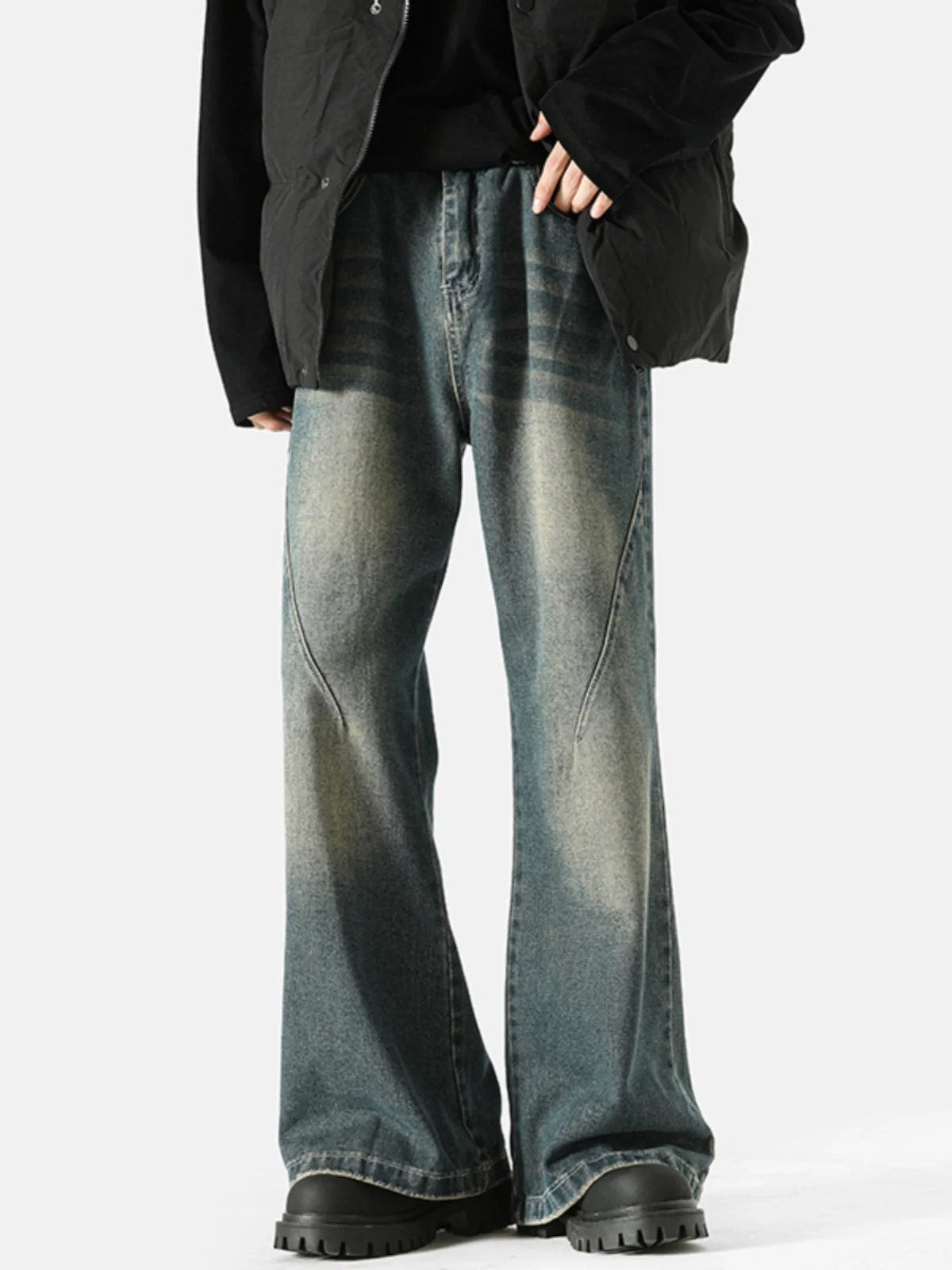 

Retro Faded Men's Jeans Loose Wide Leg Casual Pants Micro Flared Long Trousers Straight Tube Jeans Casual Fashion Youth Style