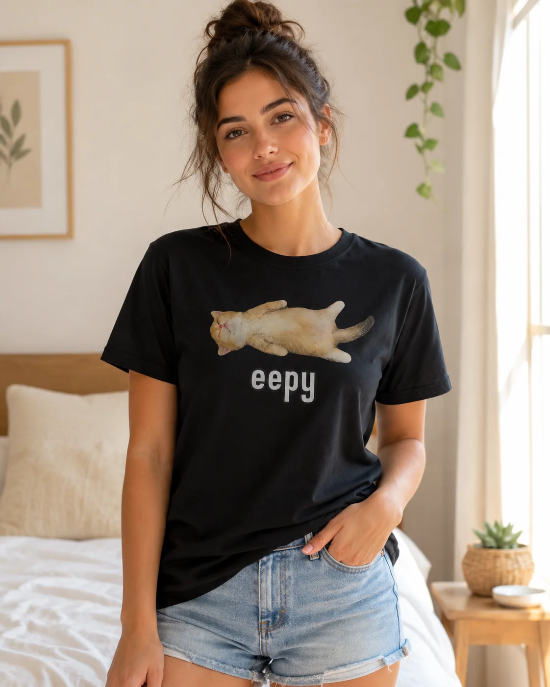 Camiseta con meme de Internet de la serie “Eepy Cat Sleepy Cat” para mujer: una impresionante camiseta de manga corta y cuello redondo, una excelente opción de regalo para 2026