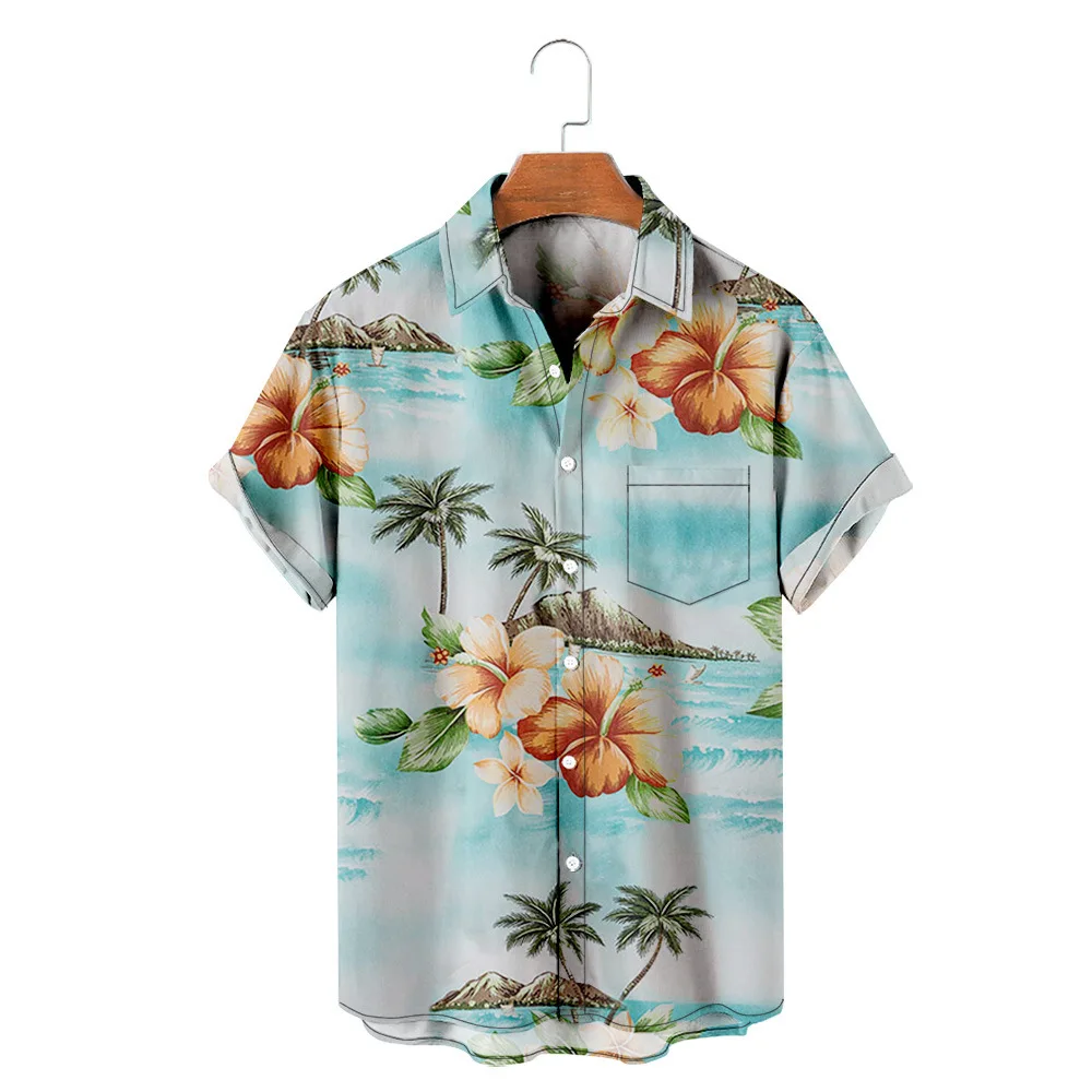 

New Hawaiian Men Shirts Cool Sea 3D Print Summer Vacation Tops with Pocket European Size for Men