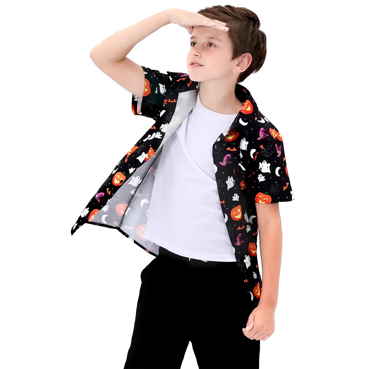 Boys Pumpkin Button Down Shirt Kid Halloween Top Teenagers T shirt Toddler Theme Party Gift Costume Children Cosplay Tee Clothes