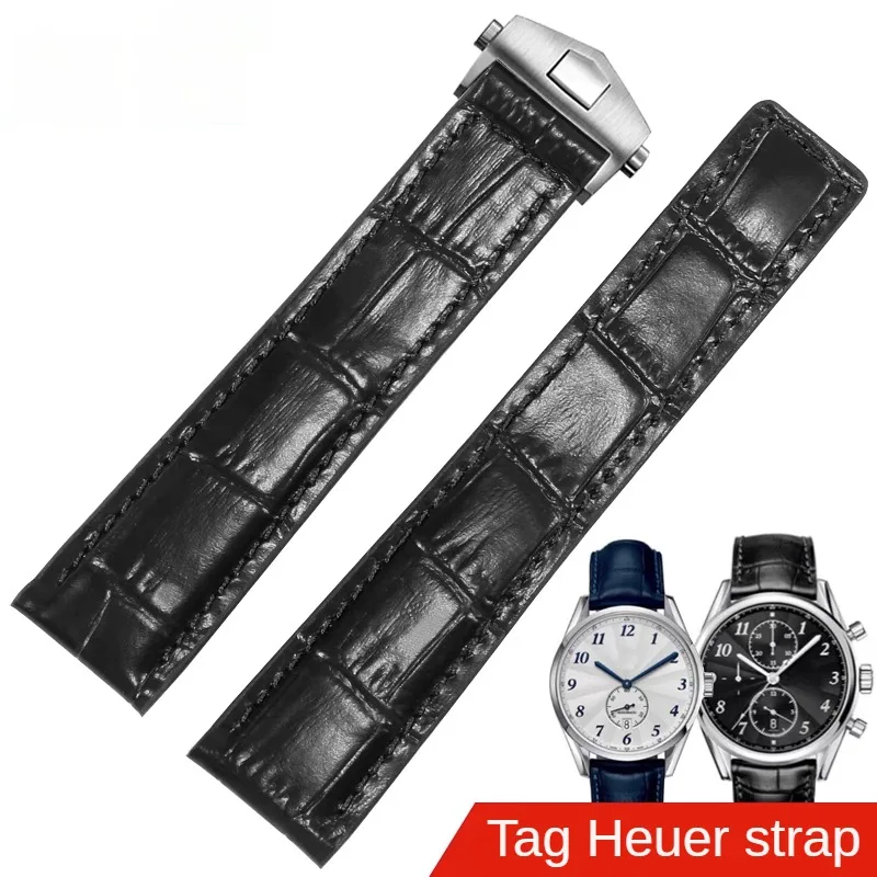 Straight Interface Leather Watch Strap Substitute Haoya Carlera Monaco Series Original Fold Clasp Cowhide Watchband 19/20/22mm