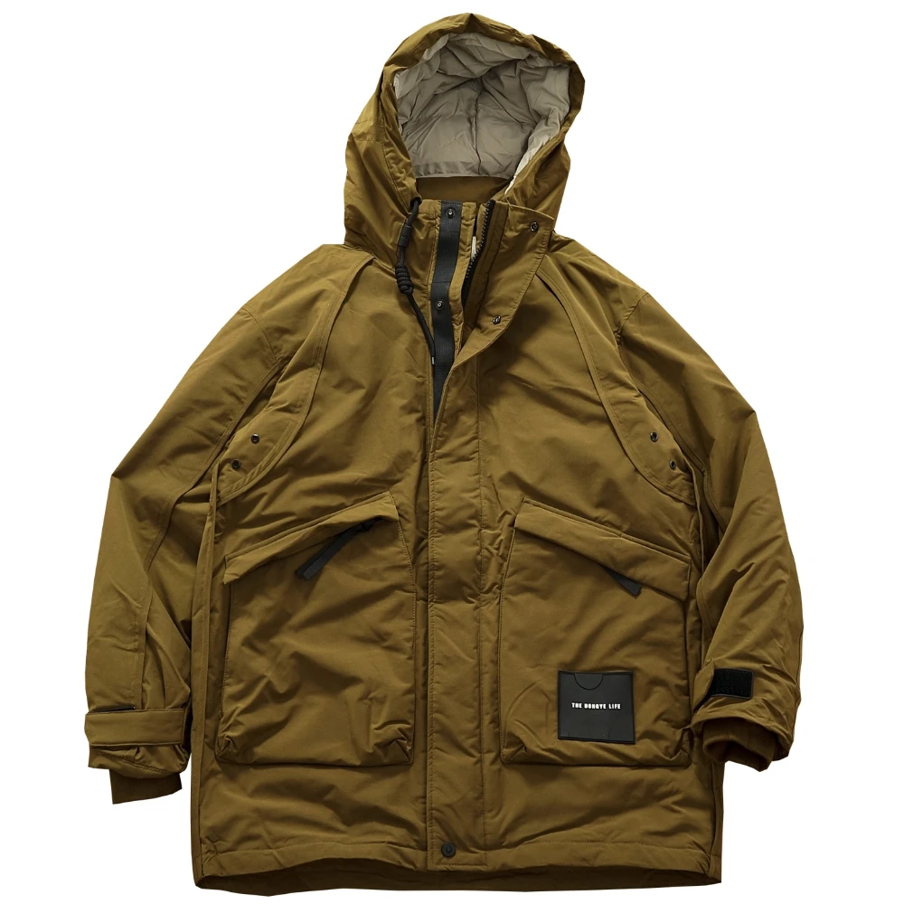 Winter New American Retro Mid-Length Duck Down-Filled Cargo Puffer Jacket with Hood Men's Trendy Thick Oversized Trench Coat