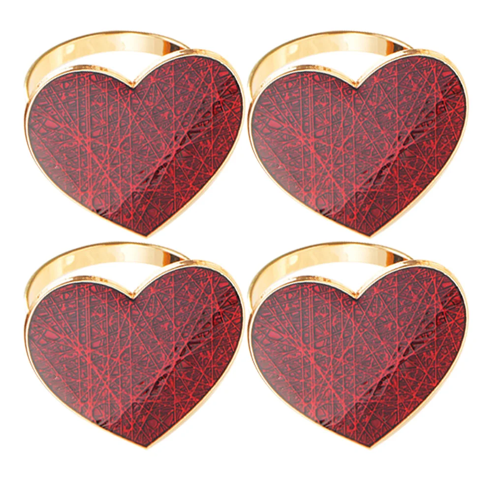 

4Pcs Red Heart Metal Napkin Rings Romantic Napkin Holders Romantic Table Setting Valentine's Day Dinner Decoration
