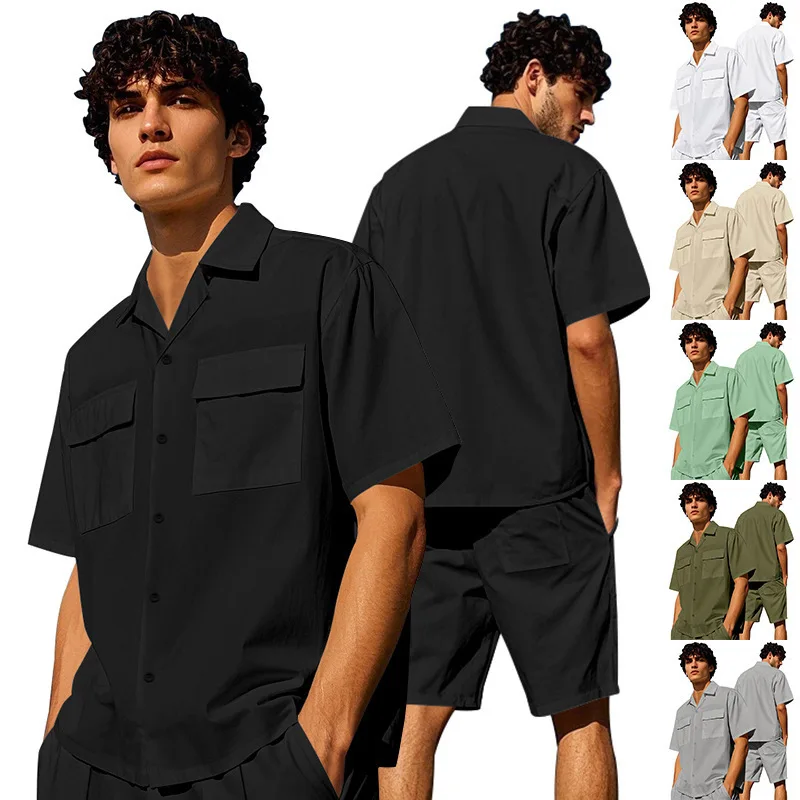 

Легкая роскошная мужская рабочая одежда ort Sve irt And orts Комплект летнего повседневного трикотажа из смеси волокна, удобная дышащая ткань