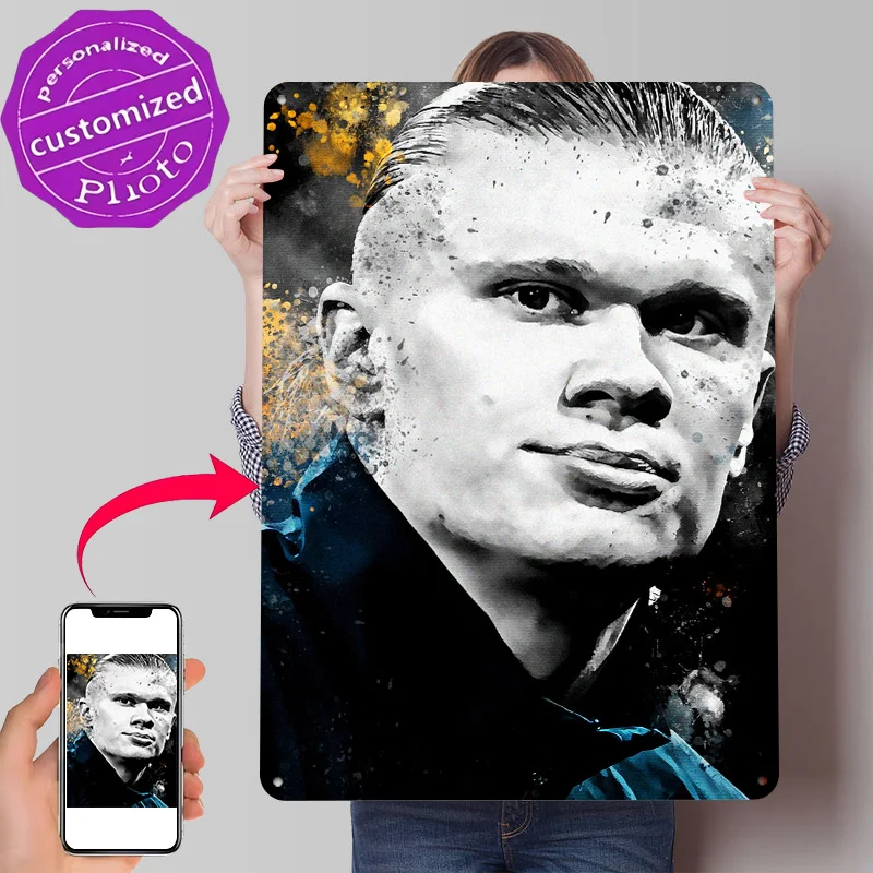 Erling Portrait With Watercolor Effect 3D Texture Printed Poster Custom Vintage Metal Tin Plate Sign for Wall Art Decor Room