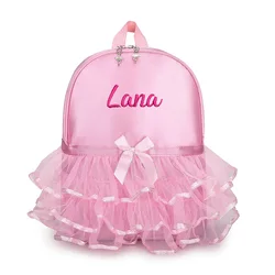 Mochila de baile bordada personalizada para niños, bolso de hombro para niños, mochila escolar de clase de baile de bailarina, mochila de tutú rosa con nombre personalizado