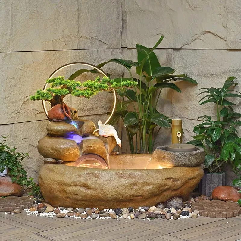 Chinese-style running water fountain floor ornament, courtyard balcony fish pool circulation water feature office fish tank