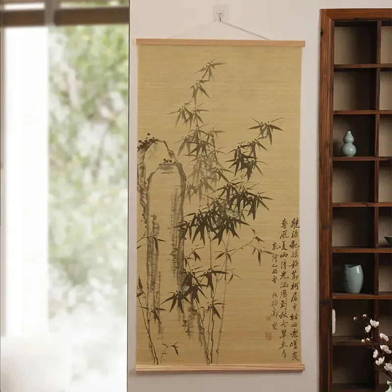 Customized 1pc Bamboo Roller Shutter Painting Decoration of Entrance Corridor Foyer Chinese Style Tea Room Hanging Paintings