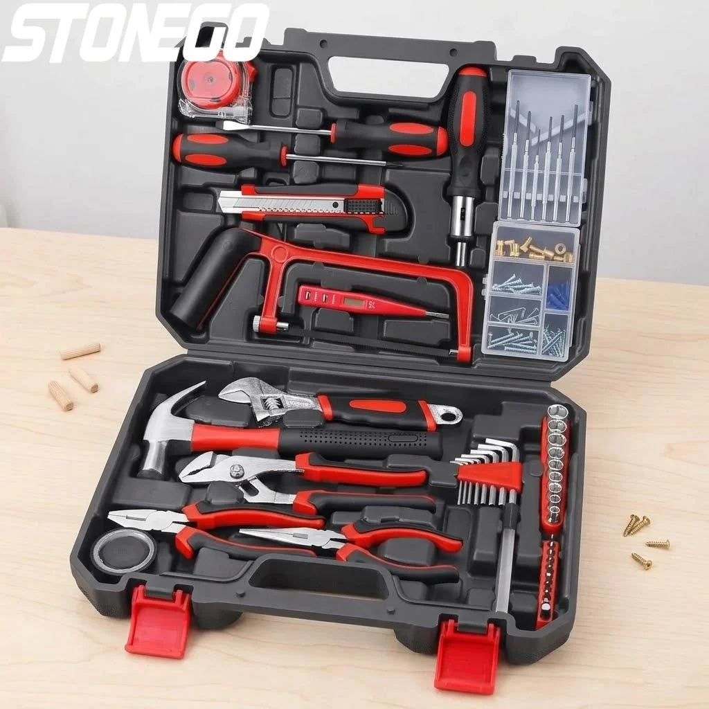 

Набор ручных инструментов для дома из 108 предметов: инструменты для ремонта своими руками с пилой, отверткой, молотком, ленточным ключом, плоскогубцами — незаменимый набор для мужчин