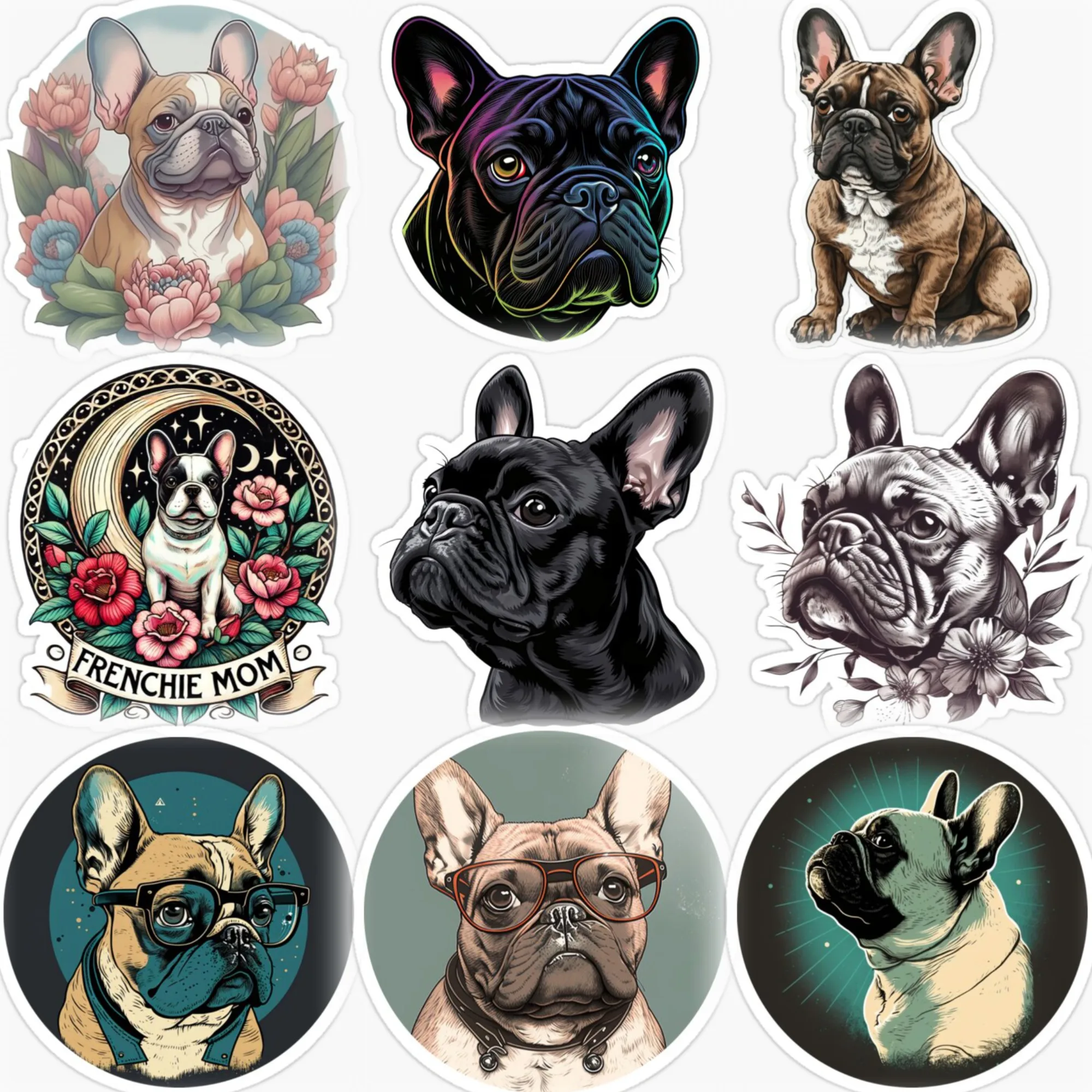 

French Bulldog Cute Pets creative Car Stickers Customizable Size Bicycle Truck Window Fridge Helmet Wall Decal