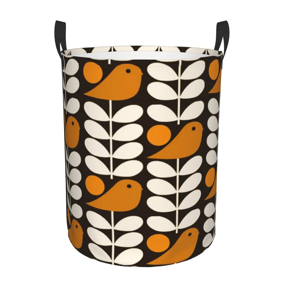 Custom Multistem Birds Black White Orange Laundry Hamper Large Clothes Storage Basket Orla Kiely Scandi Toy Bin Organizer