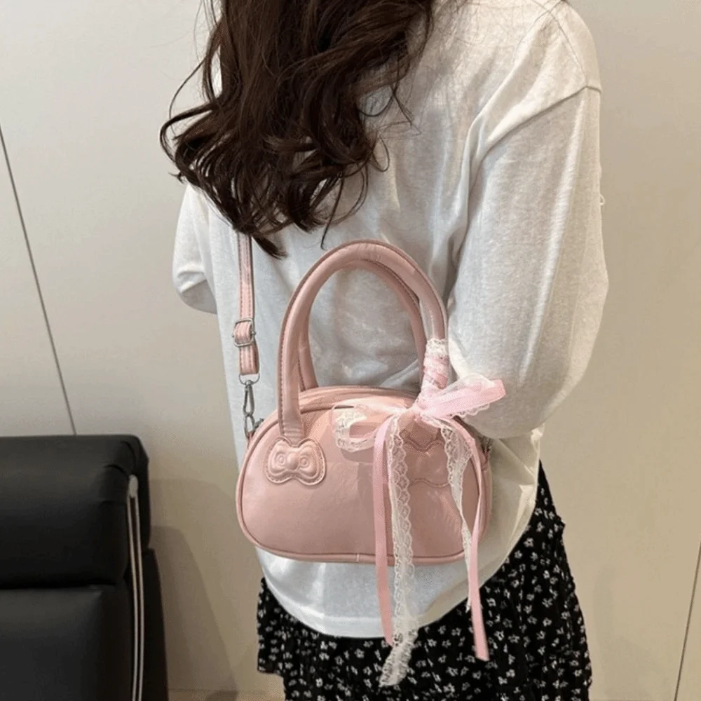 

Модная корейская сумка-кроссбоди Y2K из искусственной кожи с кружевными лентами, сумка-бостон, стильная повседневная сумка для женщин