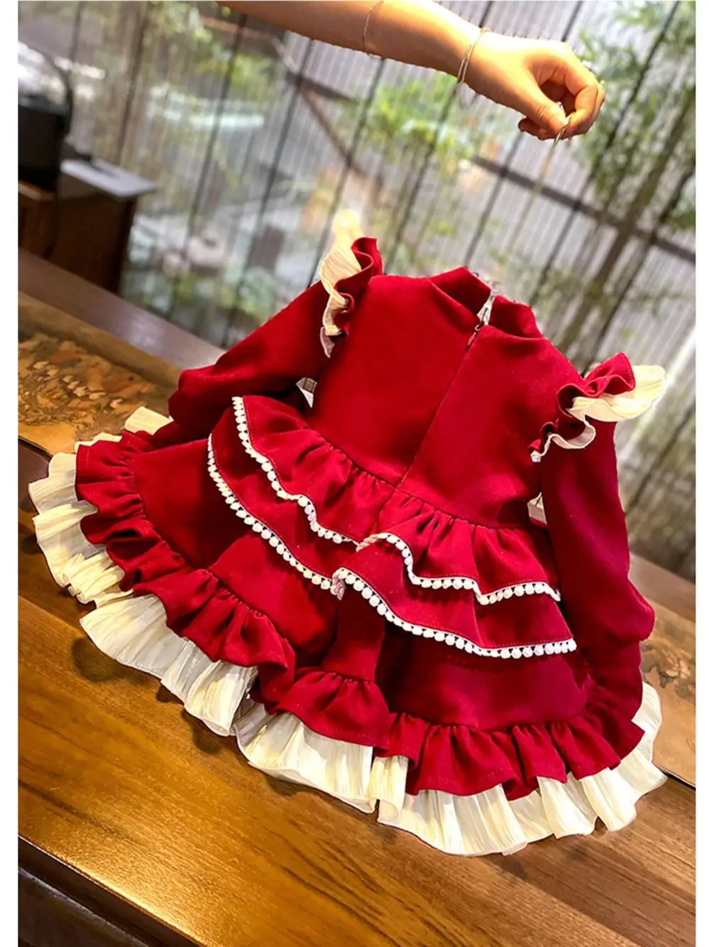 1-6T Girl's Wine Red/Pink Chinese Style Princess Dress Winter Patchwork Tiered Cake Dress Embroidery Girl's New Year Vestido