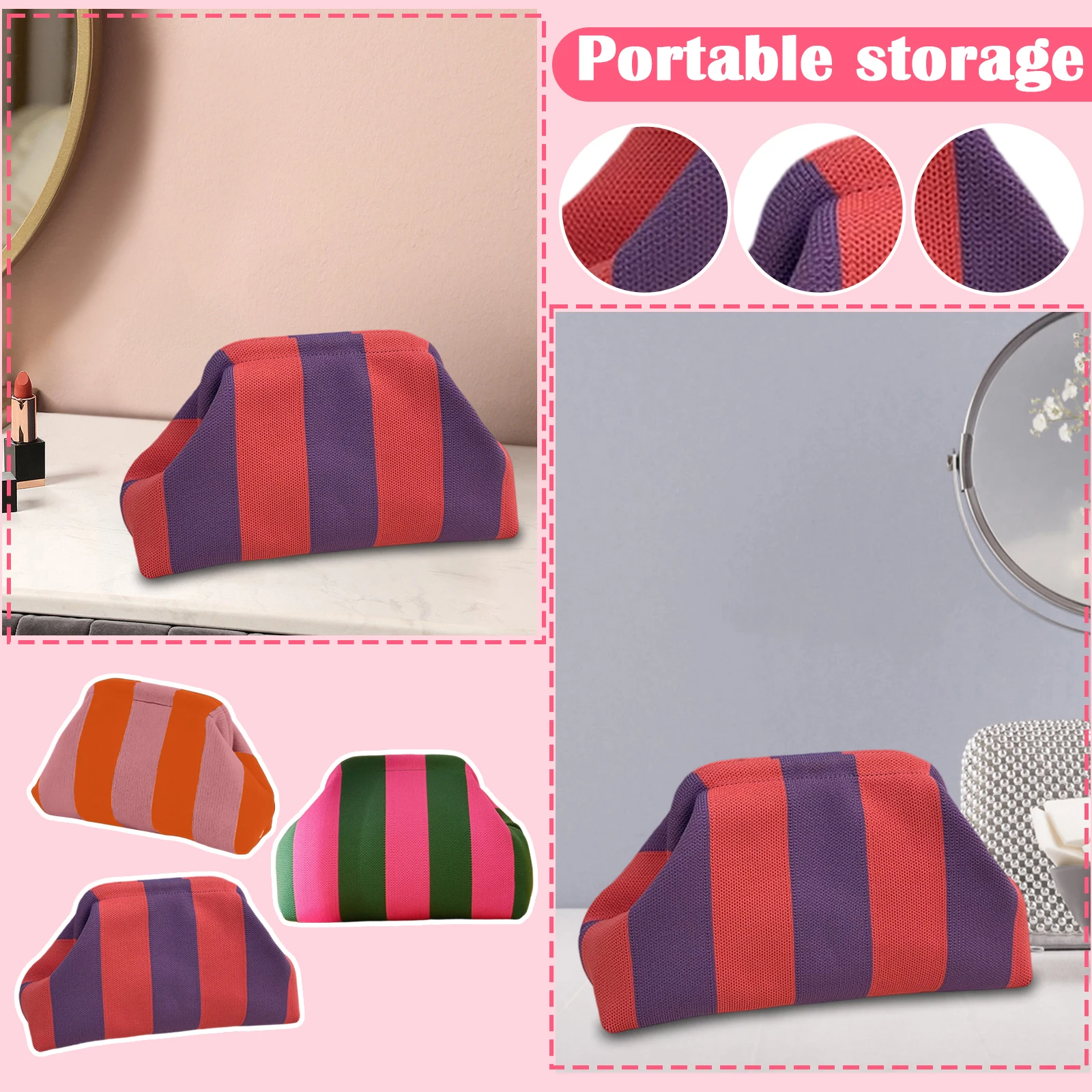 Portable Spring Closure Open Top Colorful Striped Cosmetic Bag Large Capacity Multi-purpose Makeup Pouch Toiletry Bag Gifts