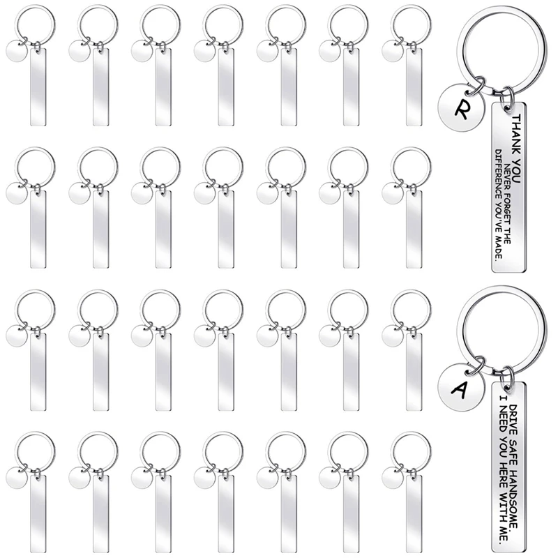 30 Pcs Engravable Metal Keychain Blanks Metal Stamping Blanks for Engraving Stainless Steel Blank Key Ring Tags-FS