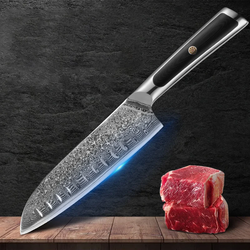 

Santoku Knife G10 Handle 67 Layers Damascus Steel 17.5cm Blade Sharp Chefs Cleaver Slicing Kitchen Knife Cutting Vegetables Meat