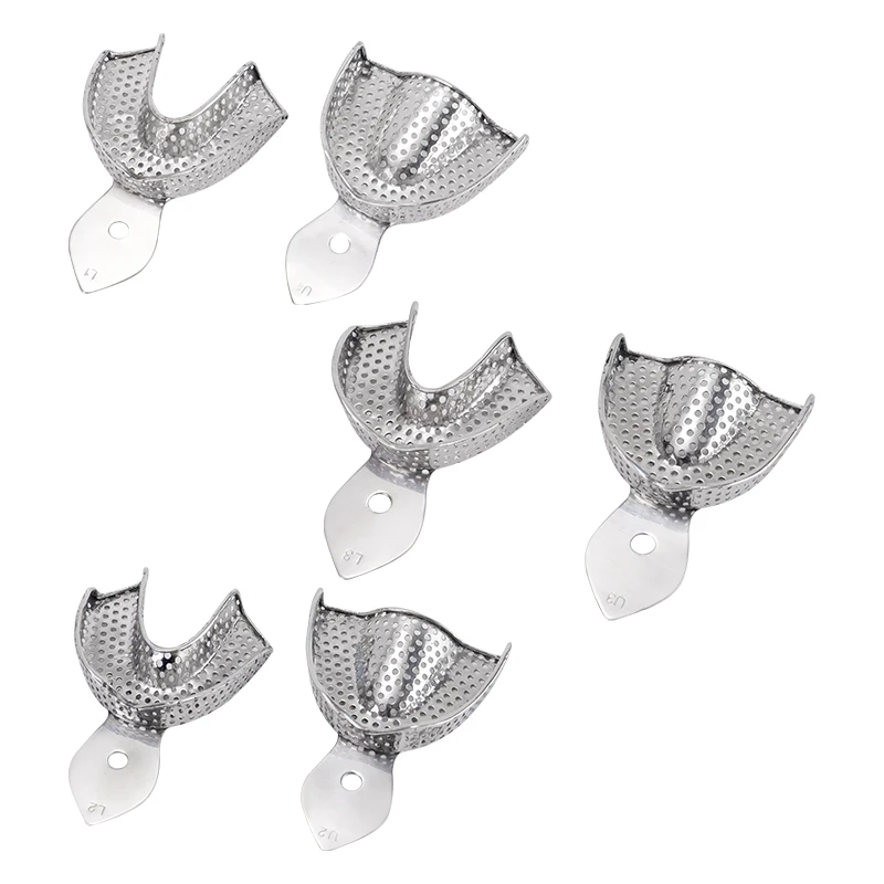 

2Pcs Dental Stainless Steel Impression Trays Autoclavable Upper Lower Teeth Holder Denture Teeth Tray Lab Tools