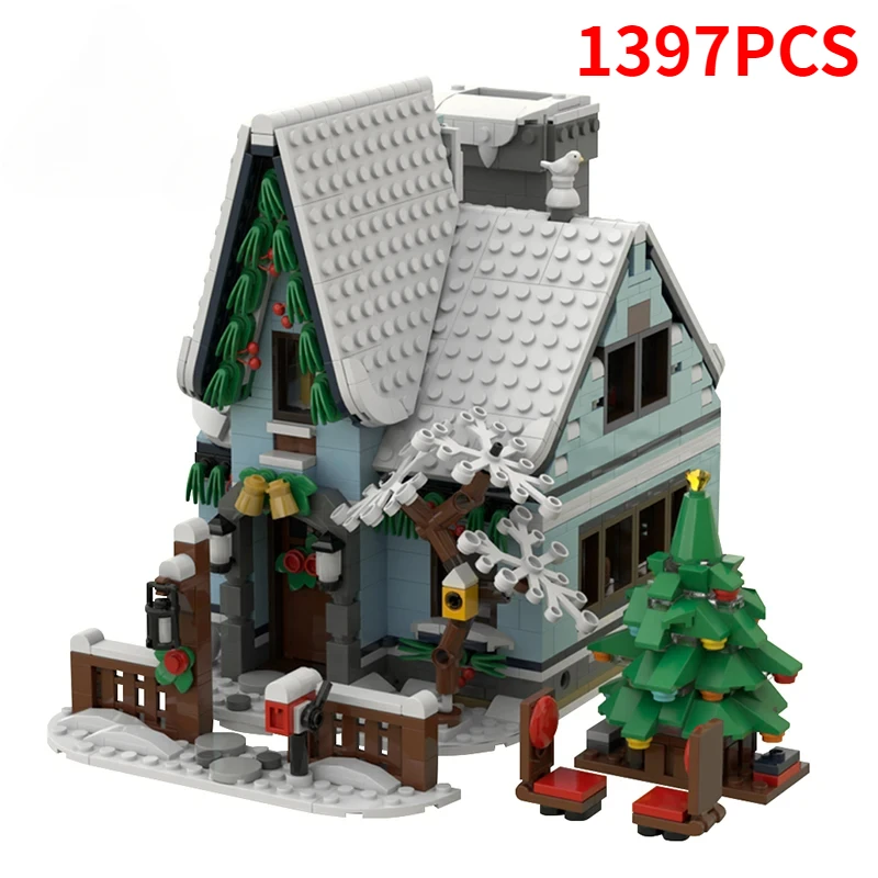 Winter Snow House Street View Village Building Blocks MOC-92758 Christmas House Assembly Model Puzzle Kids Toy Birthday Gift